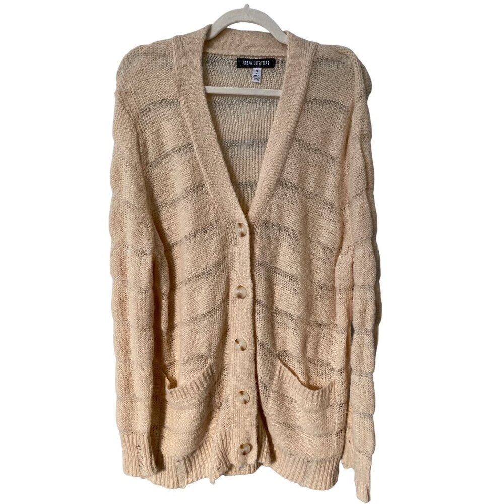 Urban Outfitters Alston Cardigan Size Medium Laddered Knit Stripe Button Up Cozy - Picture 3 of 10